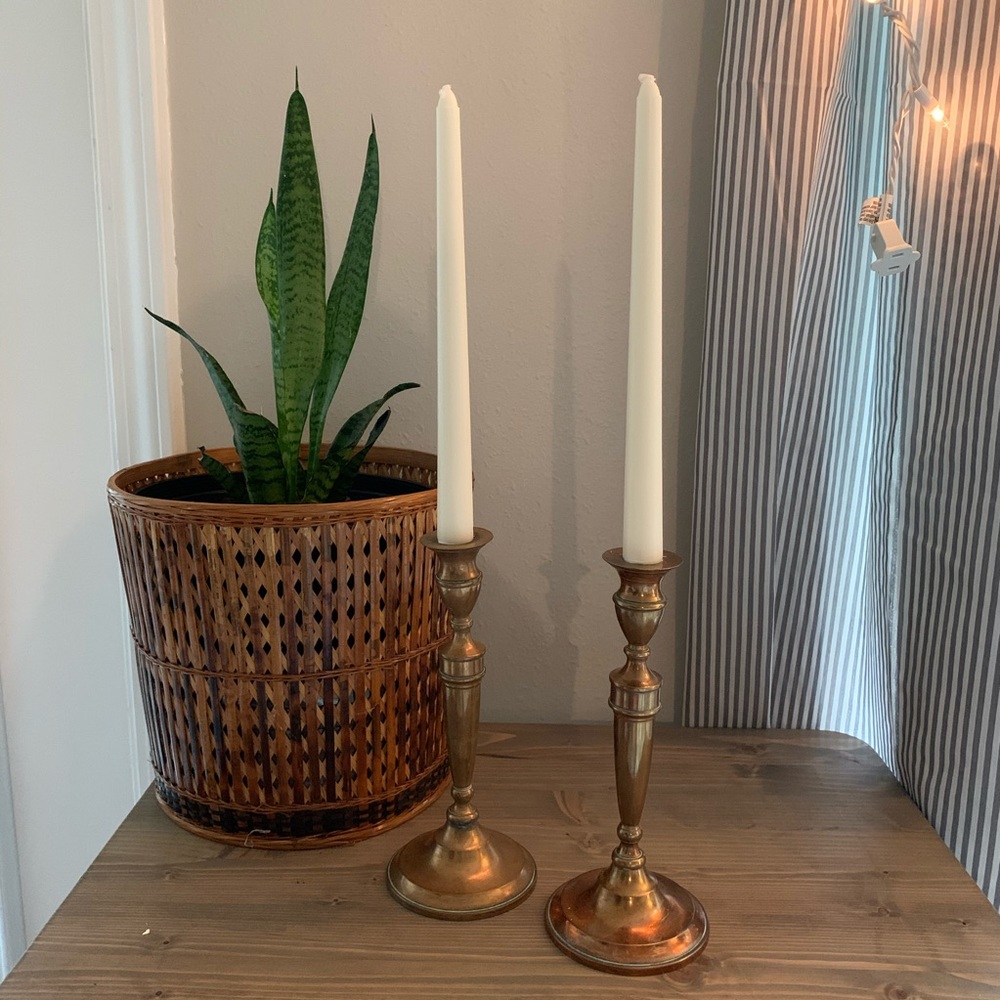 🕯 two vintage copper colored brass candlesticks